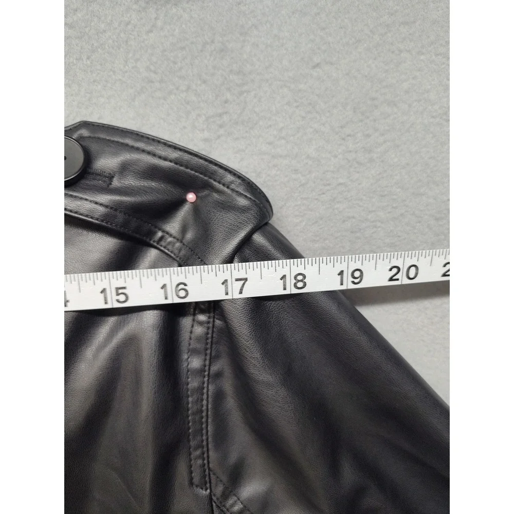 Zara Womens Faux Leather Double Breasted Trench Coat Black XS Longline Belted